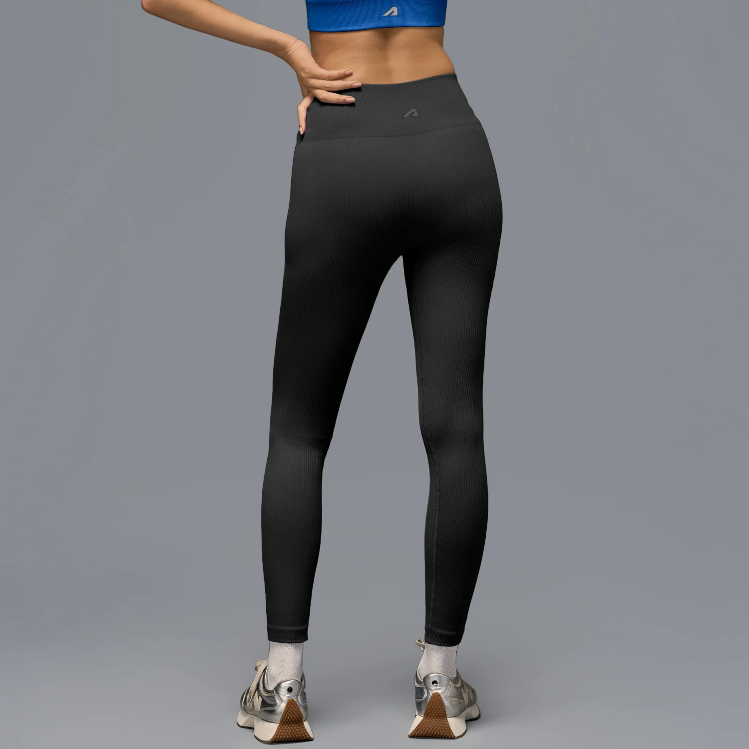 Limitless snatched mid waisted ribbed leggings - BLACK - Image 2