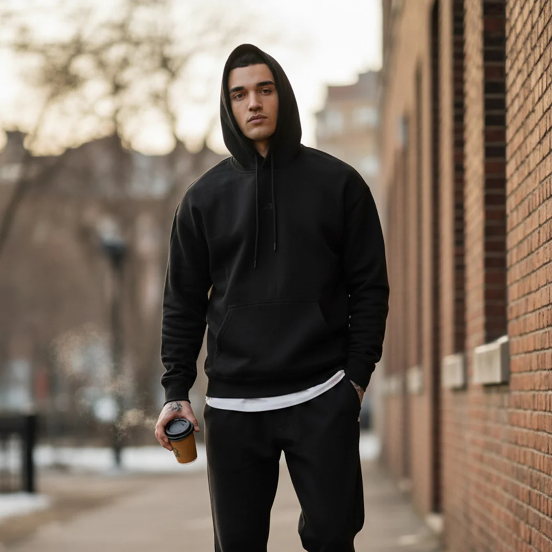 MEN BLACK KANGROO POCKET HOODIE - Image 3