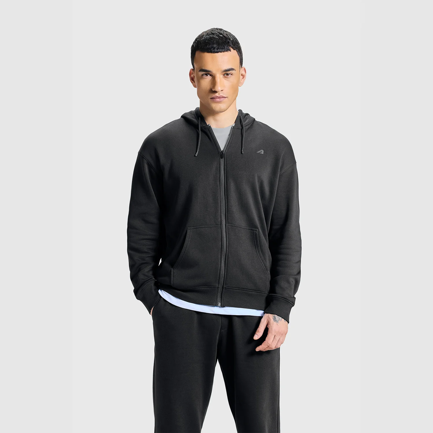 Men Jet Black Zipper Hoodie
