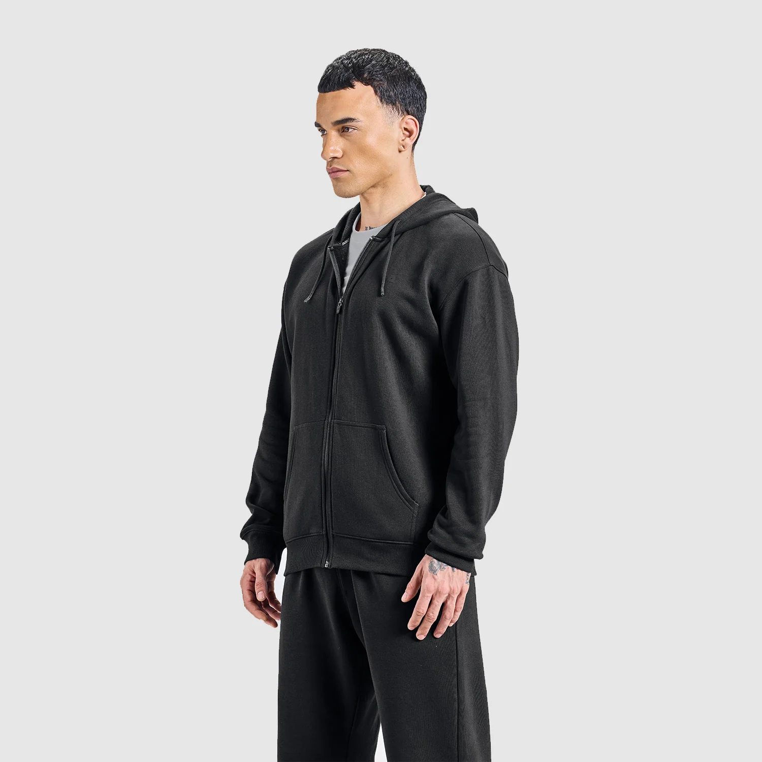 Men Jet Black Zipper Hoodie - Image 2