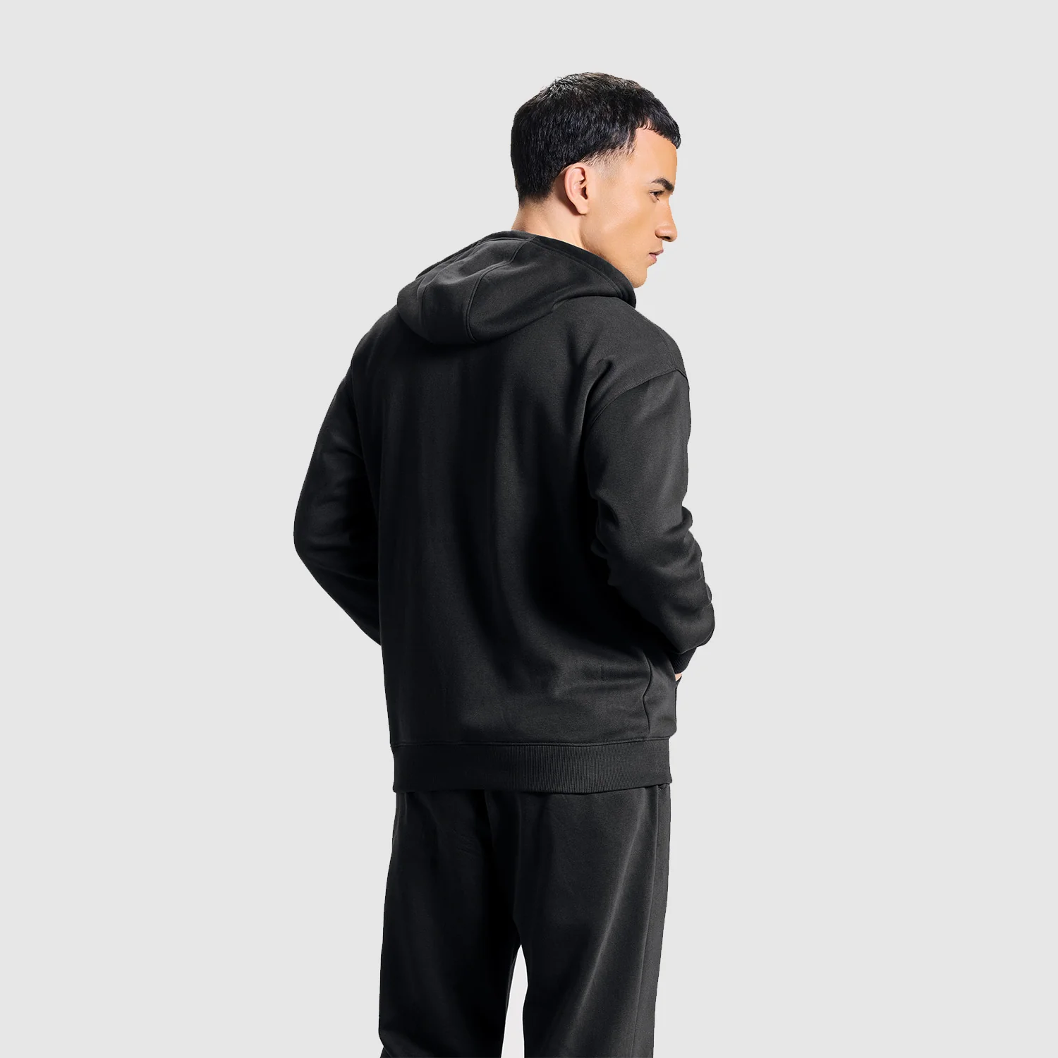 Men Jet Black Zipper Hoodie - Image 3