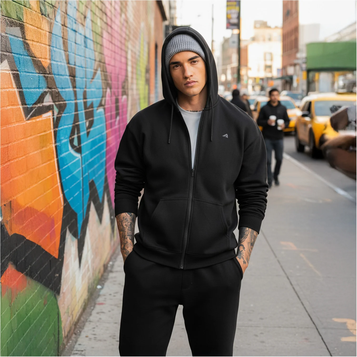Men Jet Black Zipper Hoodie - Image 4
