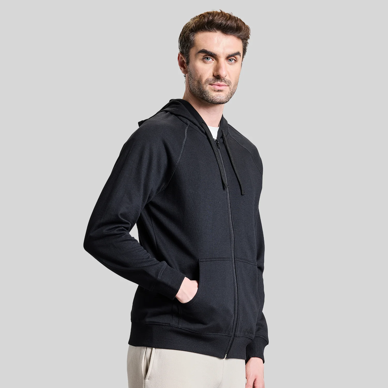 AeroFleece Mens Full Zipper Jacket with Hoodie - Black - Image 4
