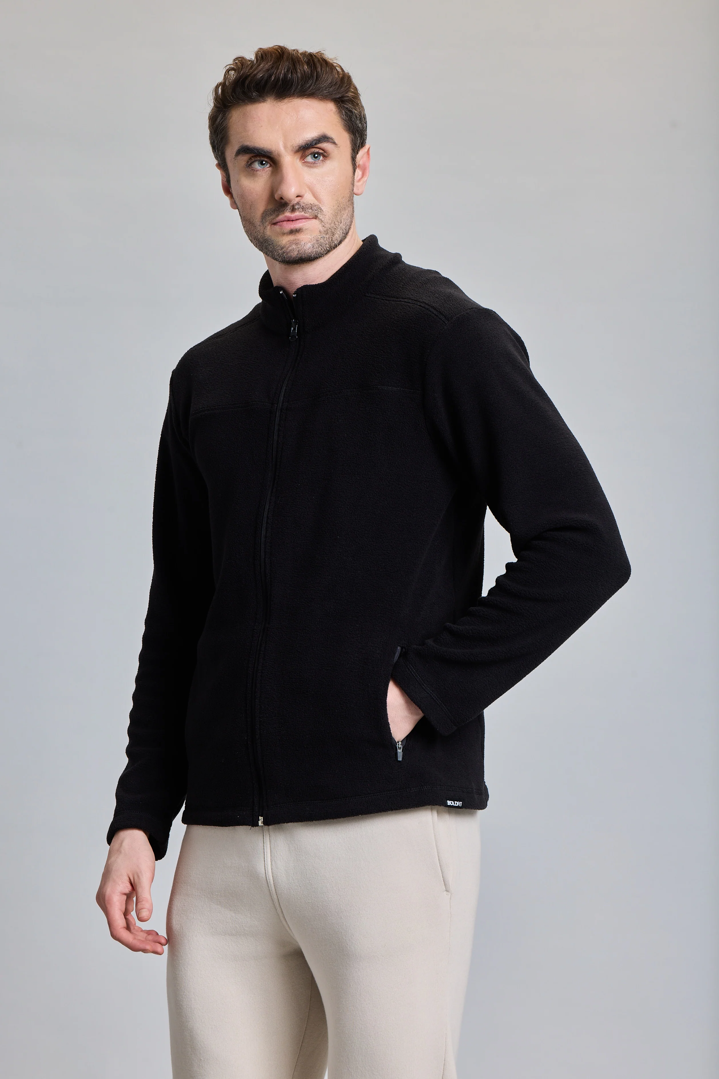 Boldfit Mens Full Zip Sweatshirt Fleece - Black