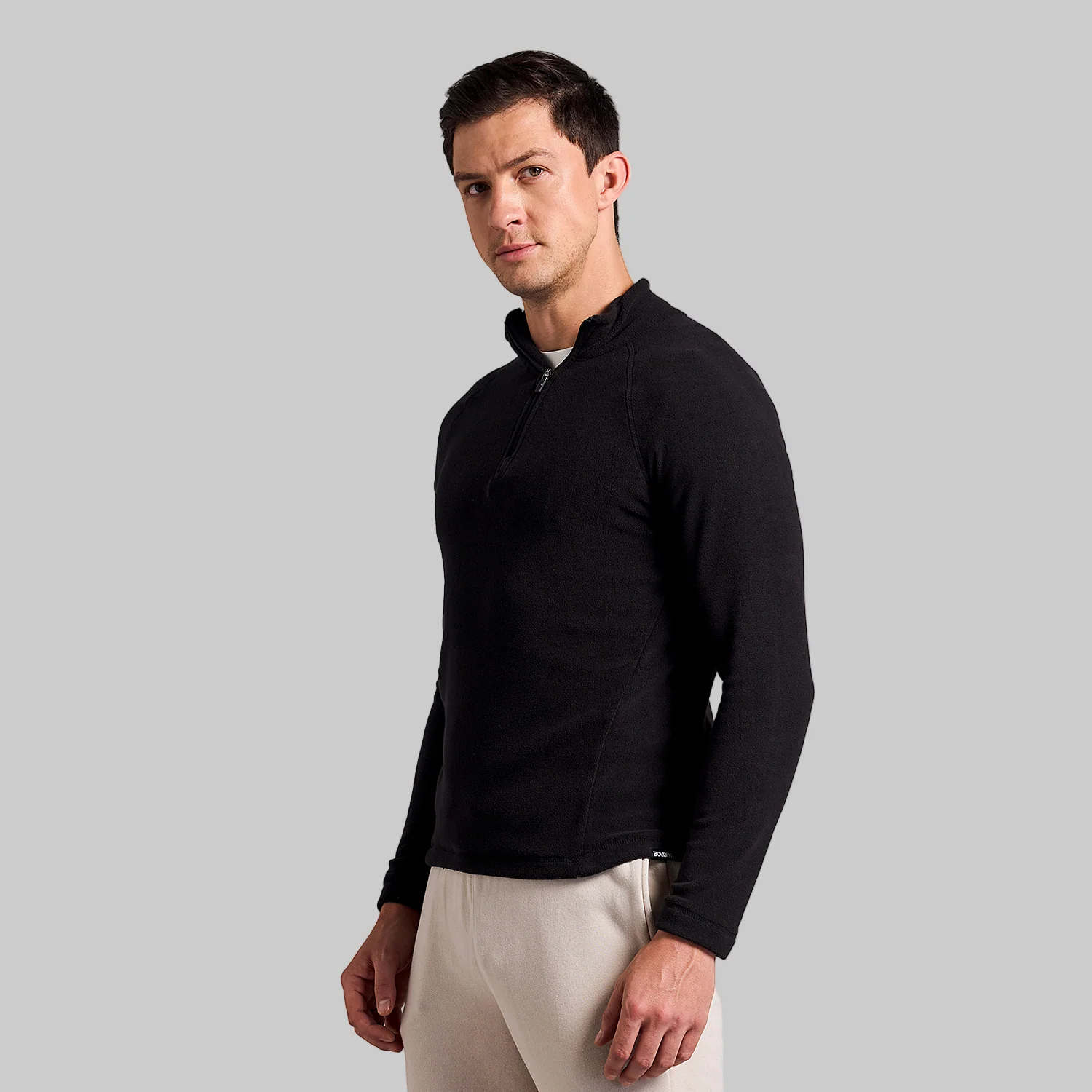 Mens Half Zip Sweatshirt Fleece - Black - Image 2