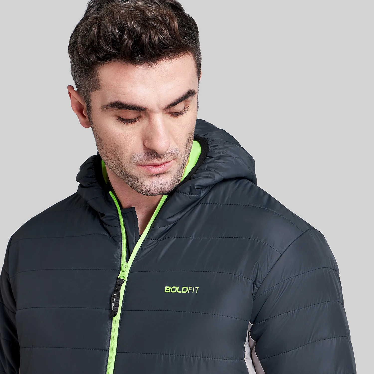 Mens Quilted Hooded Bomber Jacket - Navy - Image 3