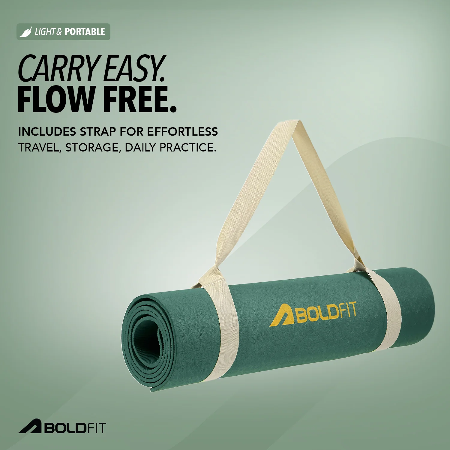 Pro Align 6 mm TPE Yoga Mat with Strap - Green - Image 8
