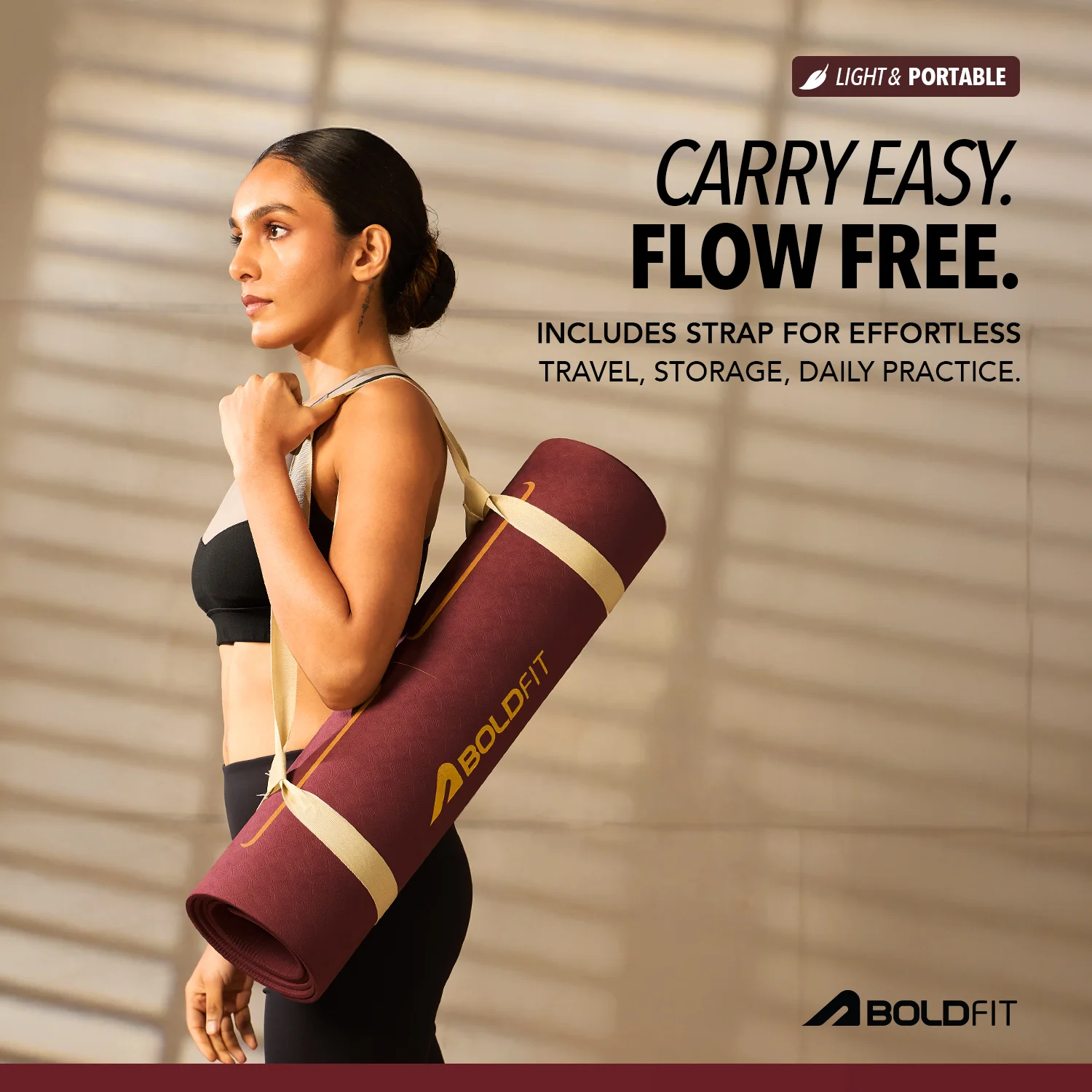 Pro Align 6 mm TPE Yoga Mat with Strap - Maroon - Image 8