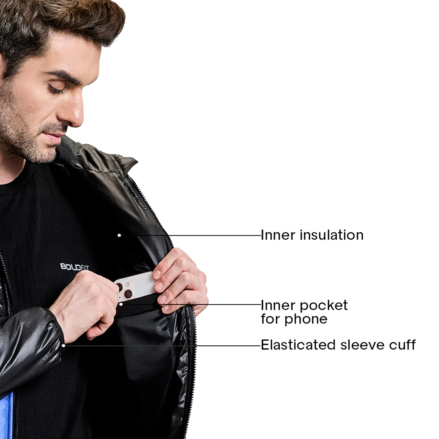 Storm Mens Puffer Jacket - Black/Blue - Image 5