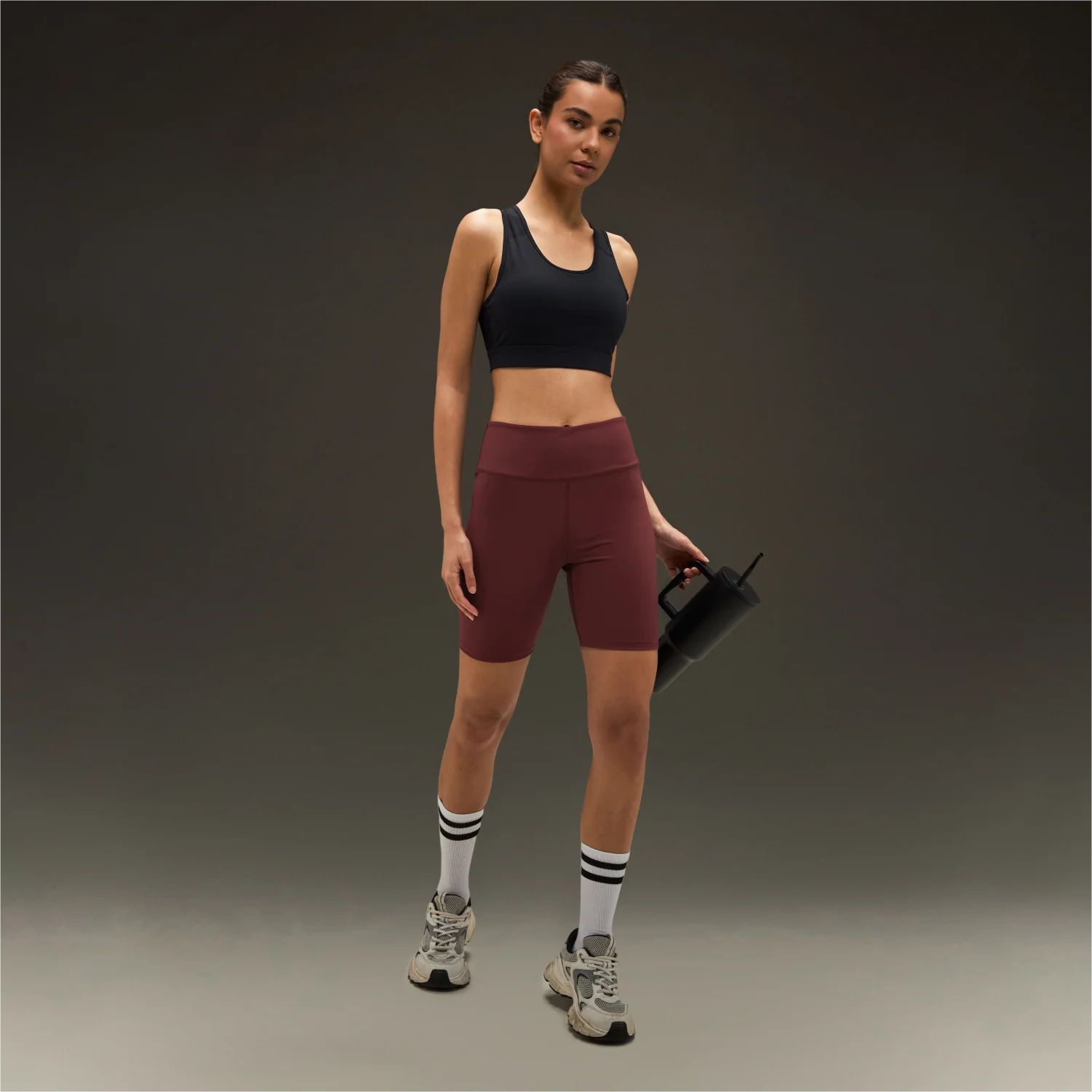 Women Align Shorts Burgundy - Image 4