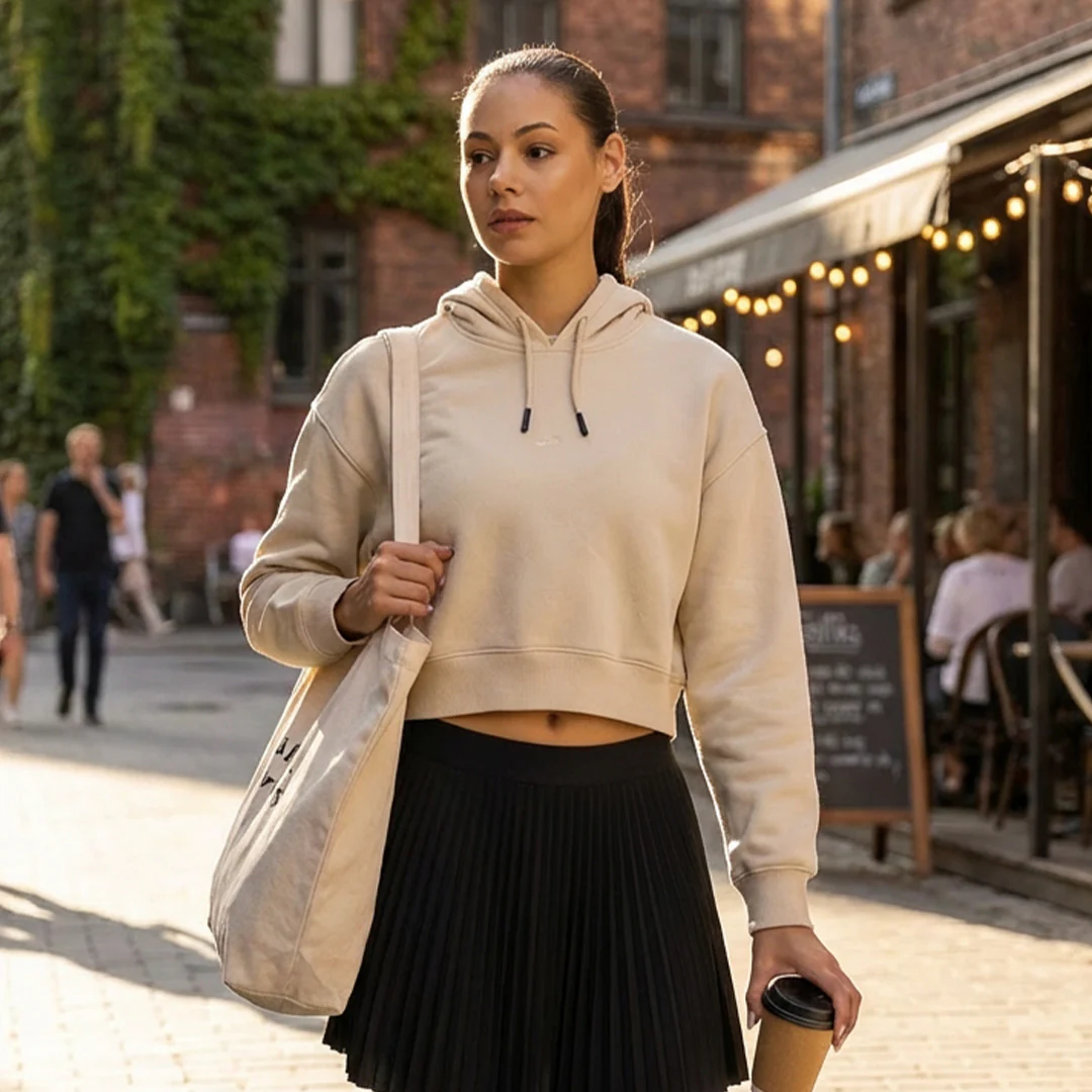 Women Beige Grey Hoodie - Image 4