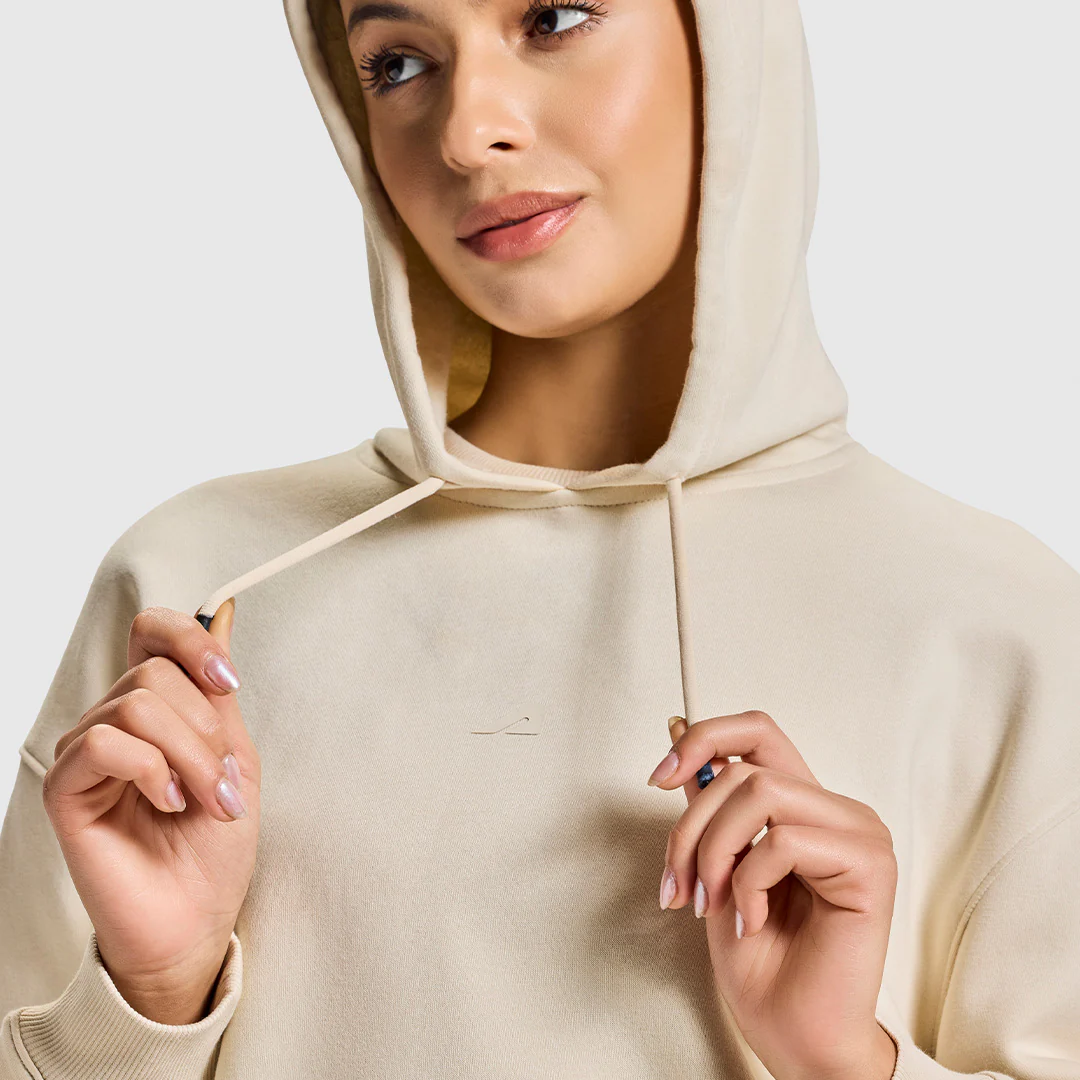 Women Beige Grey Hoodie - Image 5