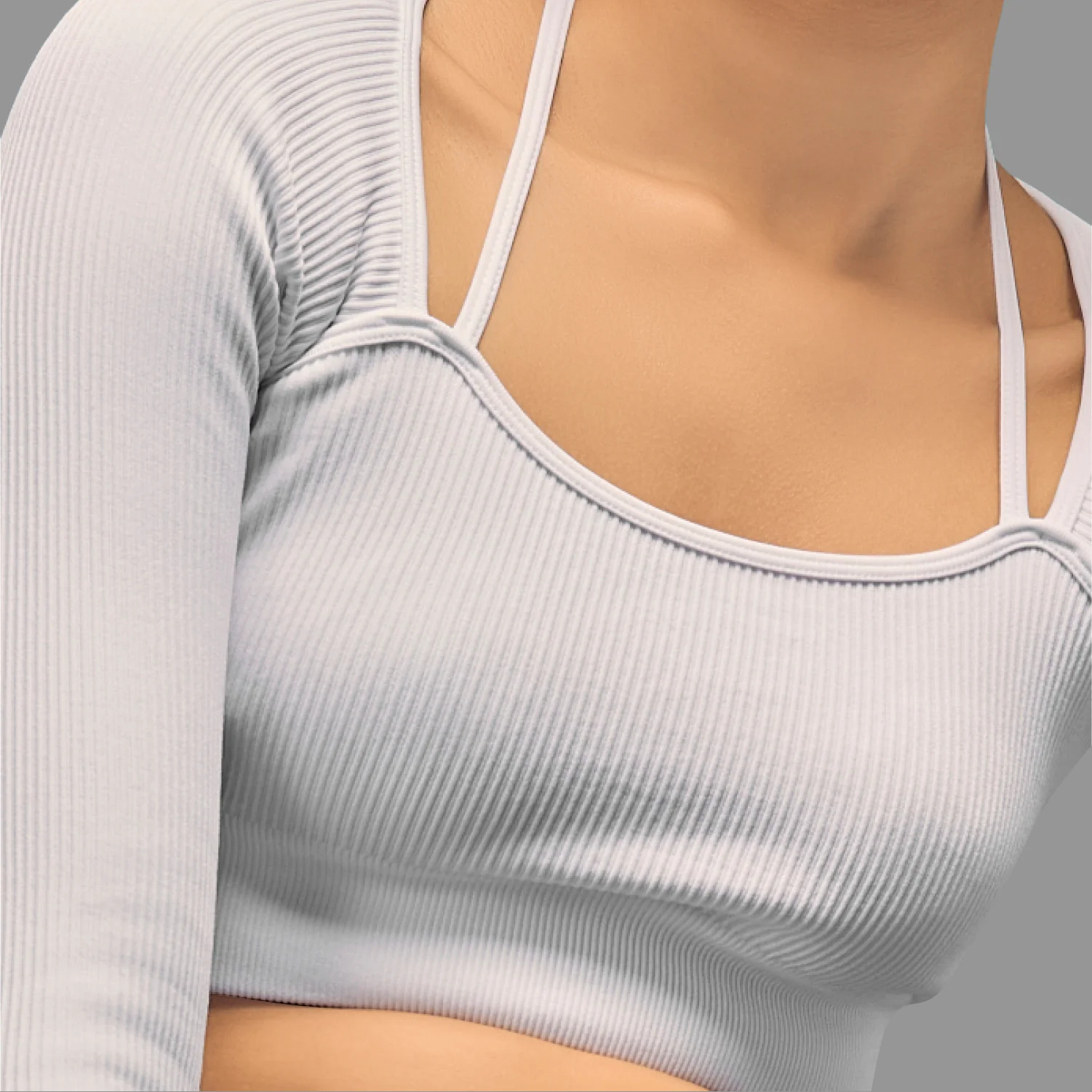 Limitless Snatched ribbed Long sleeve top- White - Image 3
