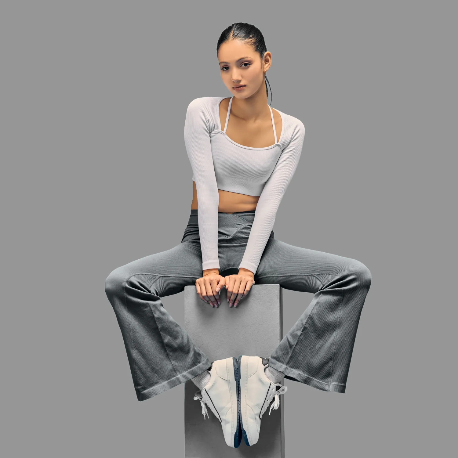 Limitless Snatched ribbed Long sleeve top- White - Image 6