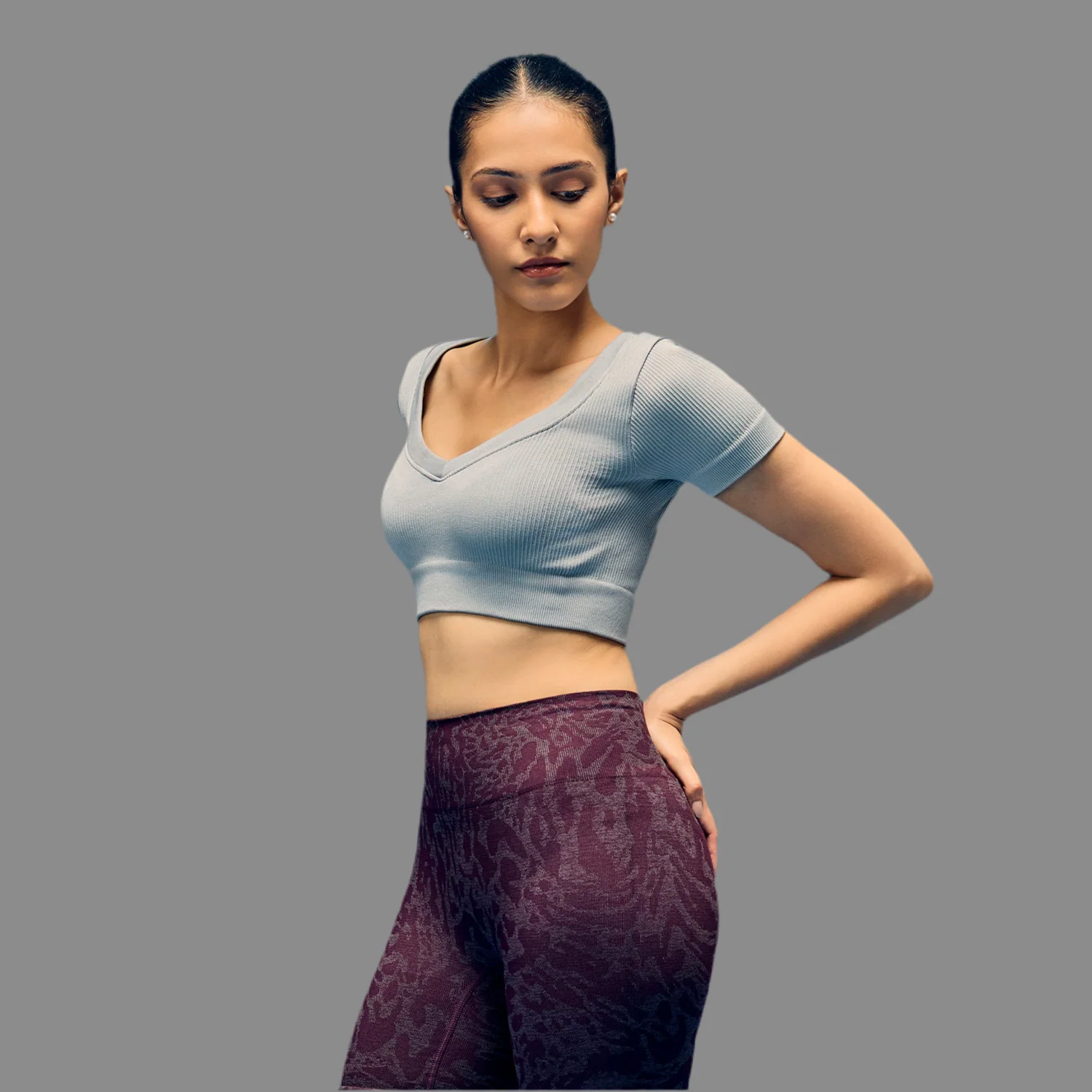Limitless Snatched v neckline crop top- Grey