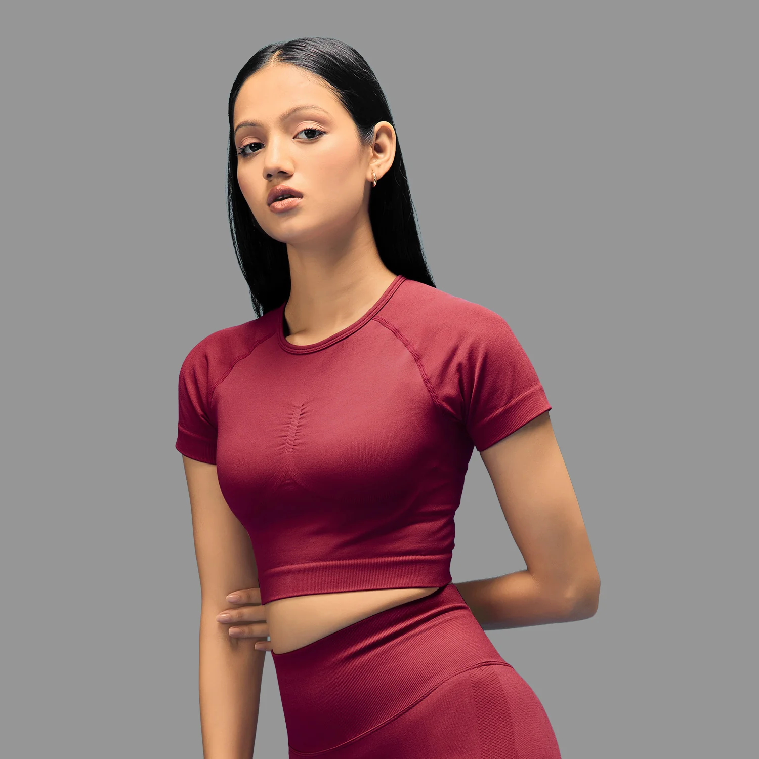 Limitless snatched Short sleeved crop top-Maroon - Image 3
