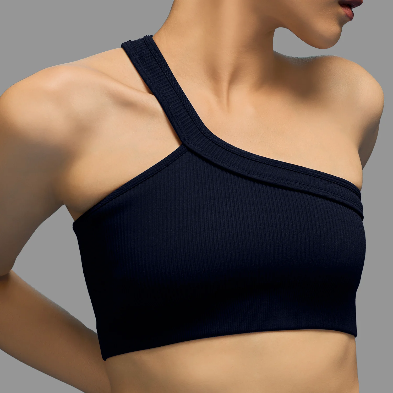 Limitless Snatched ribbed One shoulder bra - Navy Blue - Image 3