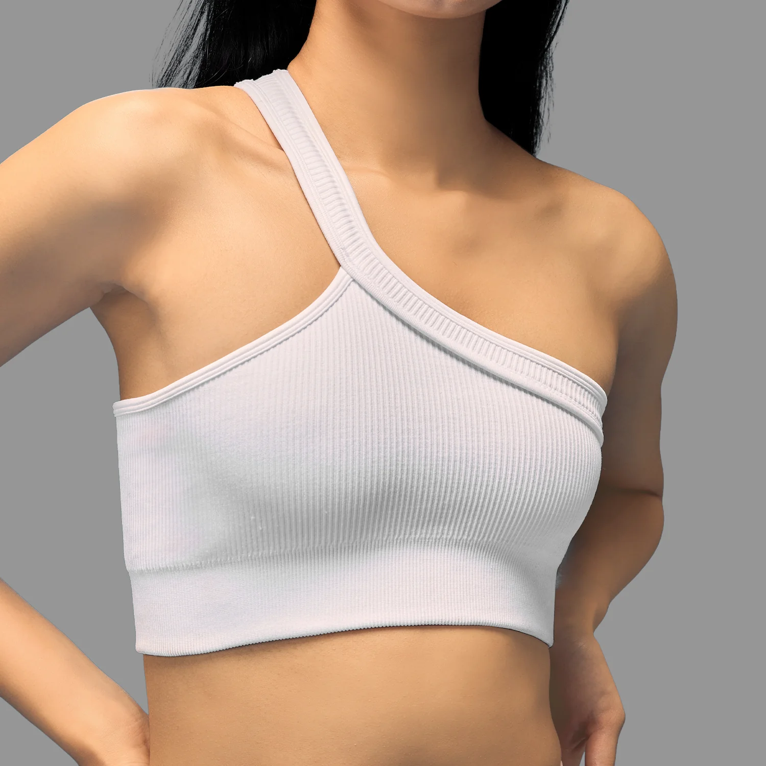 Limitless Snatched ribbed One shoulder bra - White - Image 3