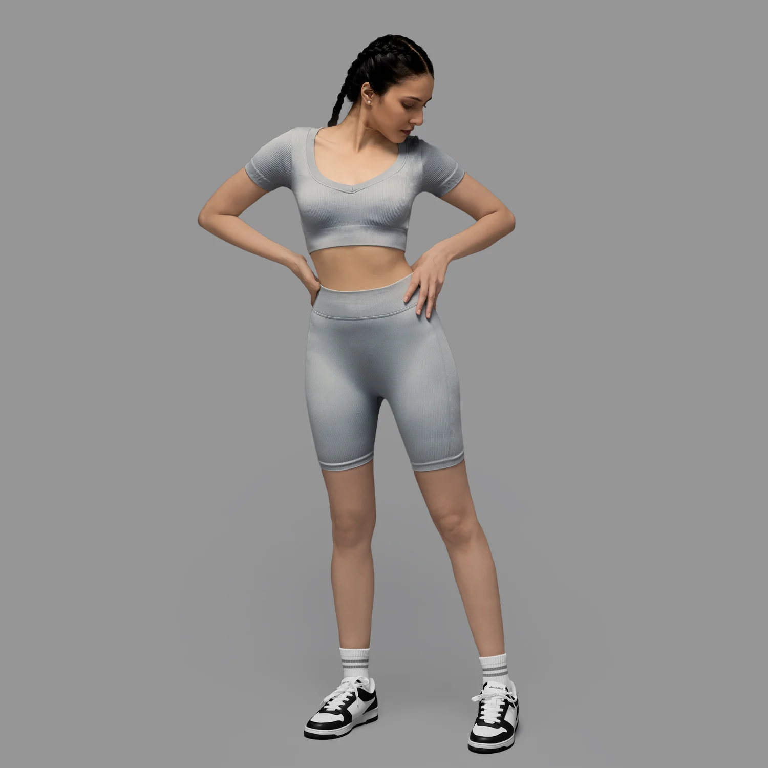 Limitless snatched mid waisted ribbed shorts - Grey - Image 2