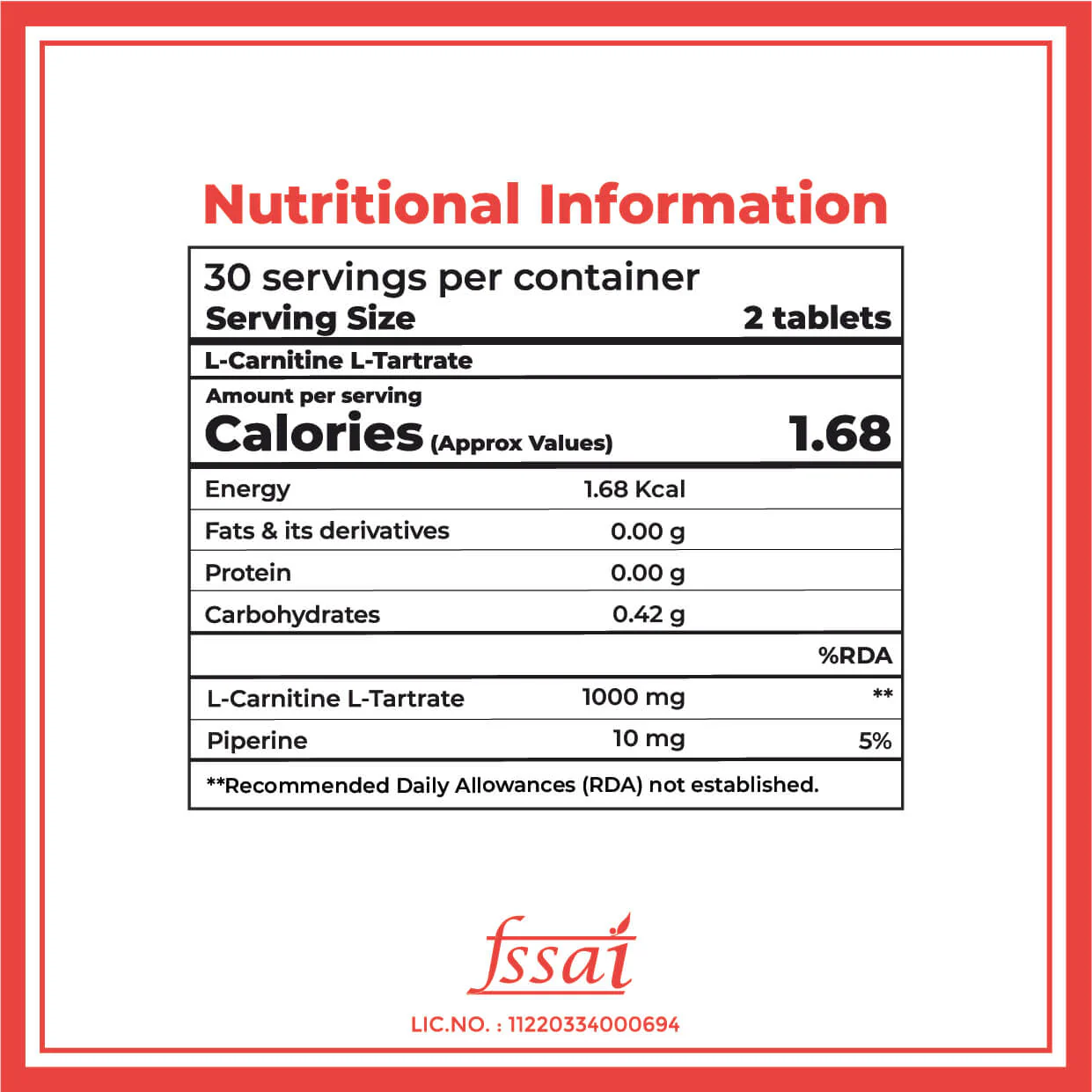 L-Carnitine L-Tartrate 1000mg supplement Tablets - Image 5