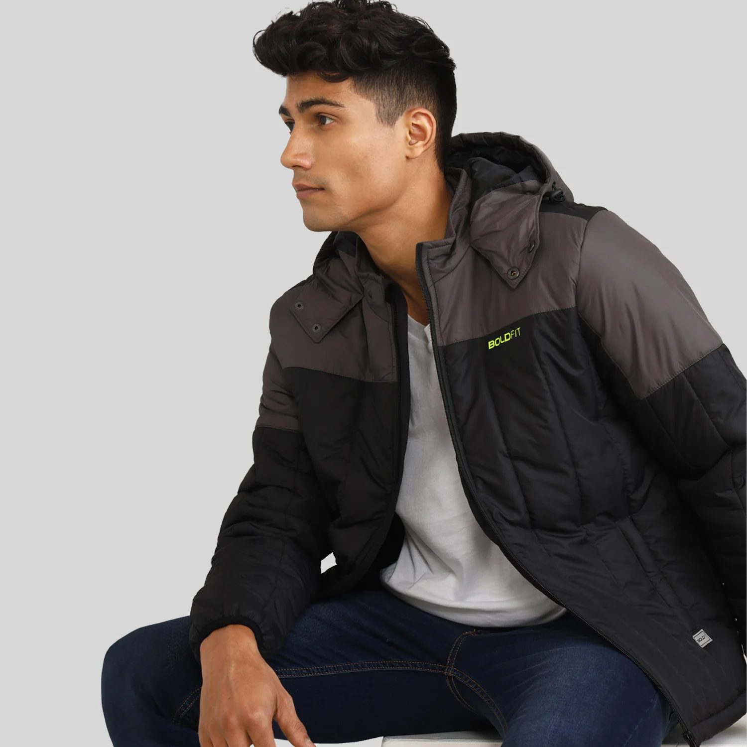 Mens Winter Bomber Jacket - Black/Grey - Image 5
