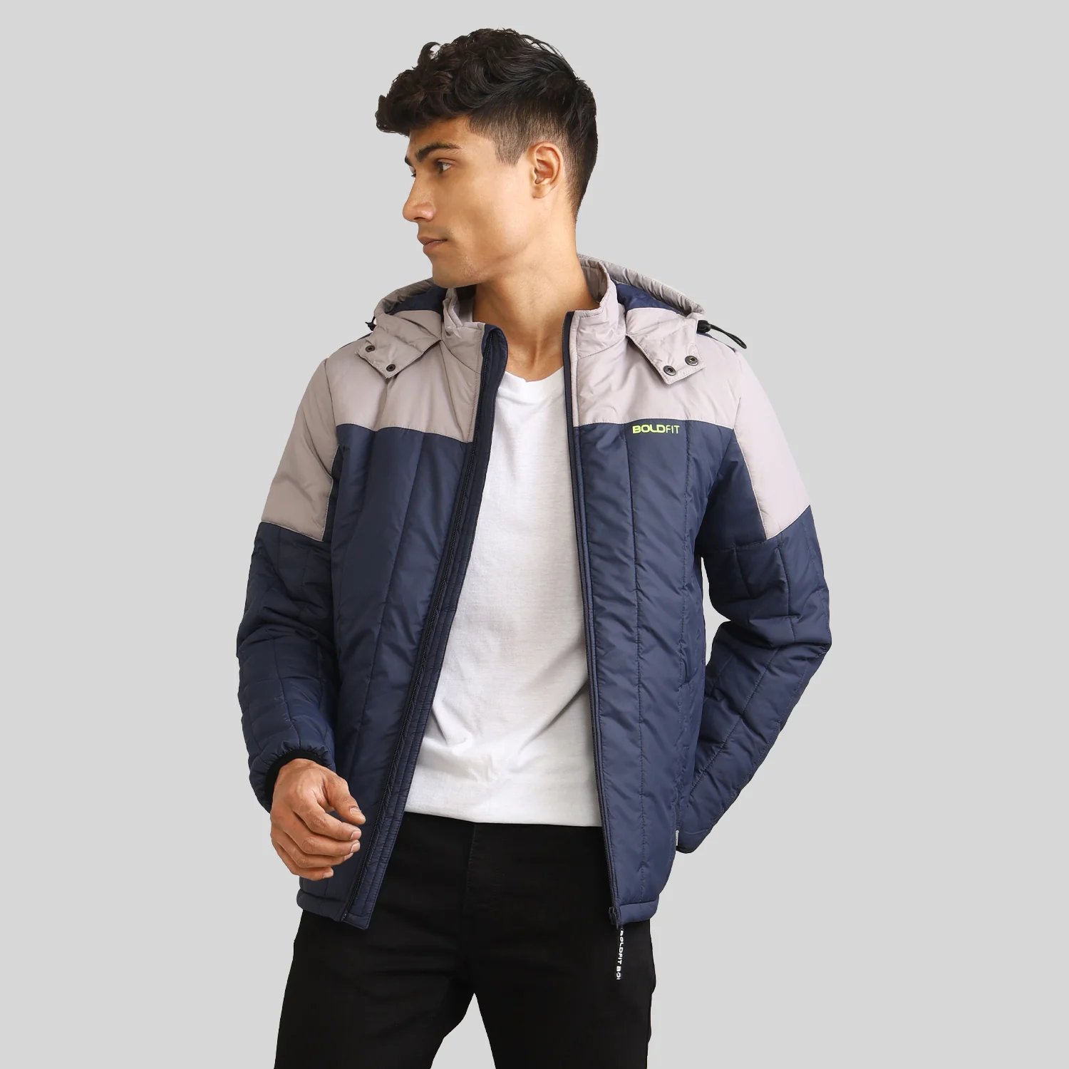 Mens Winter Bomber Jacket - Blue/Grey - Image 4